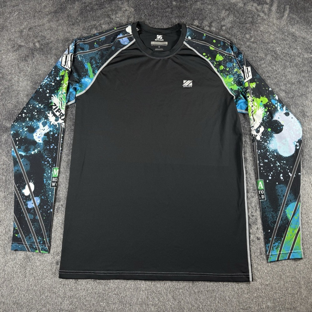 ZIPRAVS  Black Print Long‎ Sleeve Compression Stretch Shirt Unisex/Men's 2XL MMA